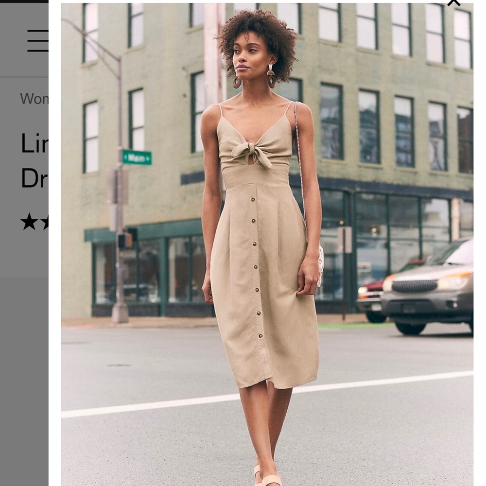 Express Linen-Blend Button Front Tie Midi Dress, S - image 2